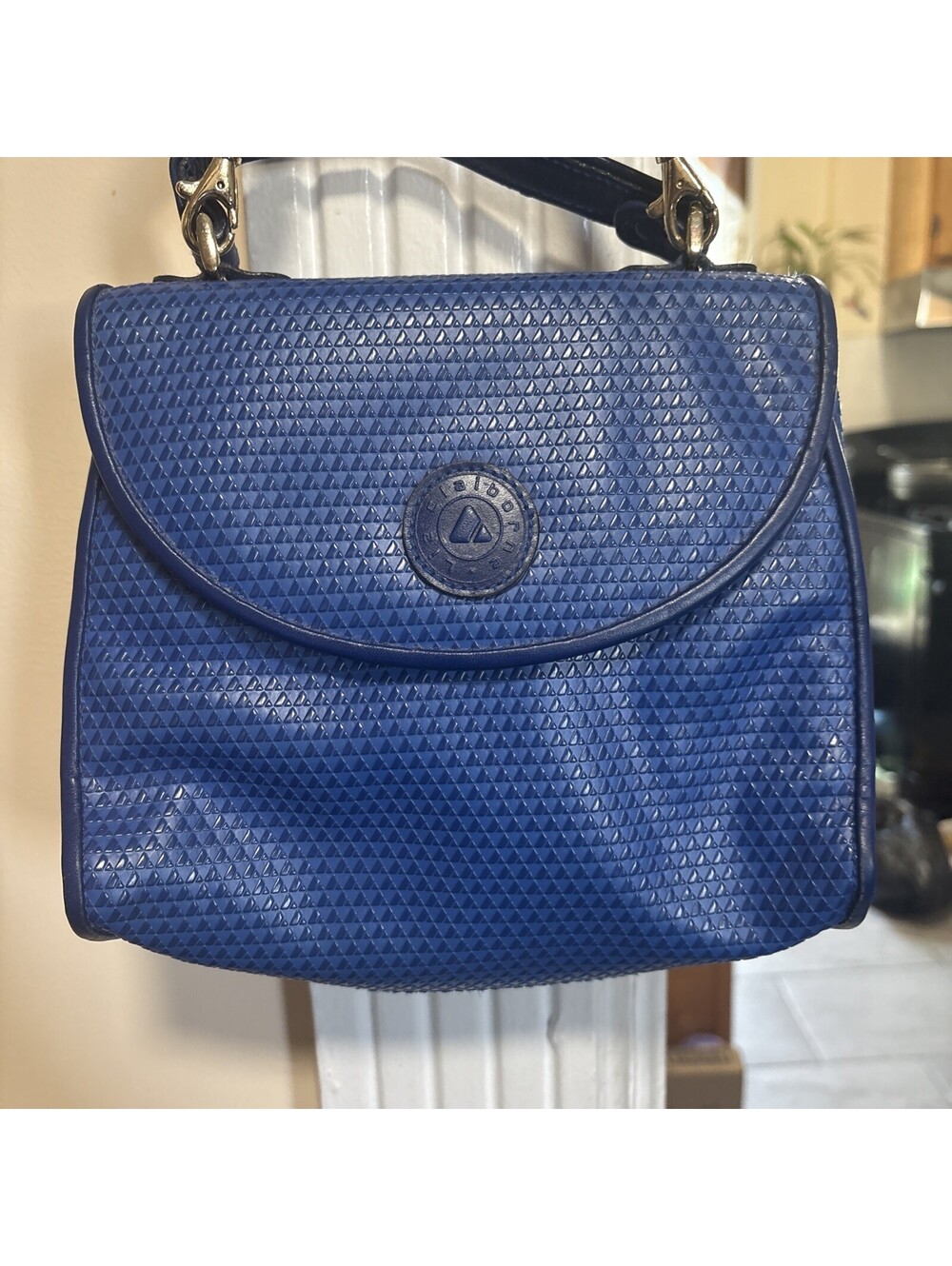 Liz Claiborne Vintage 80s Handbag Unisex Blue Genuine Leather Trim